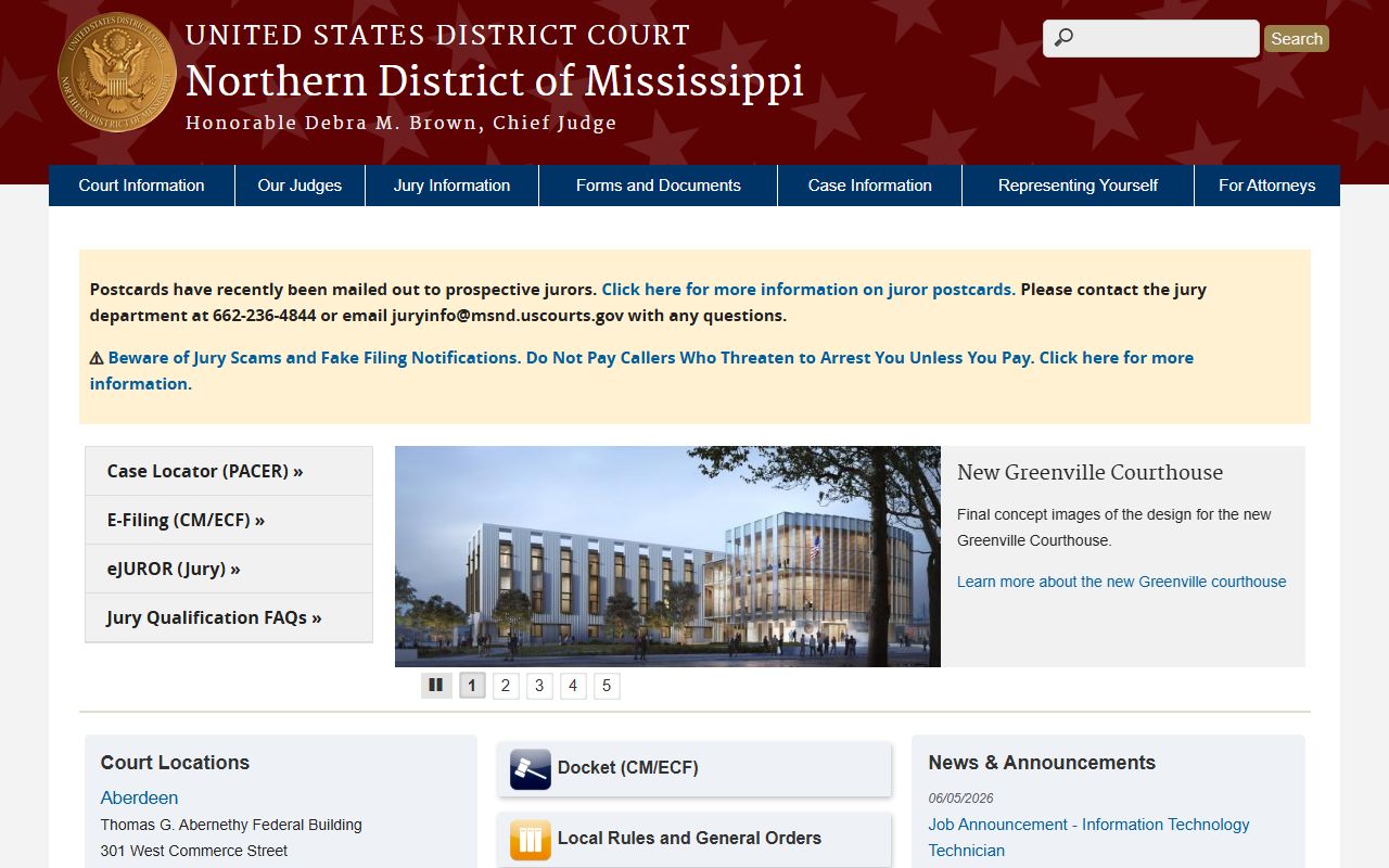 Chickasaw County court dockets in the federal Northern District of Mississippi