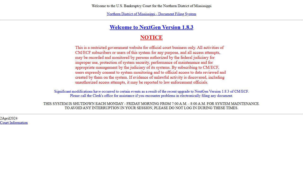 Chickasaw County court dockets bankruptcy CM/ECF filing system