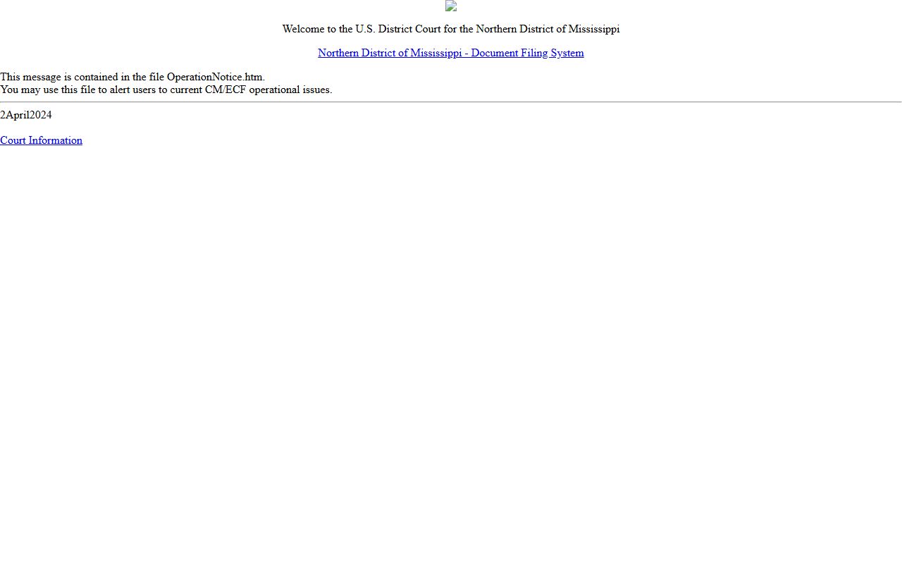 Chickasaw County court dockets federal CM/ECF district court login
