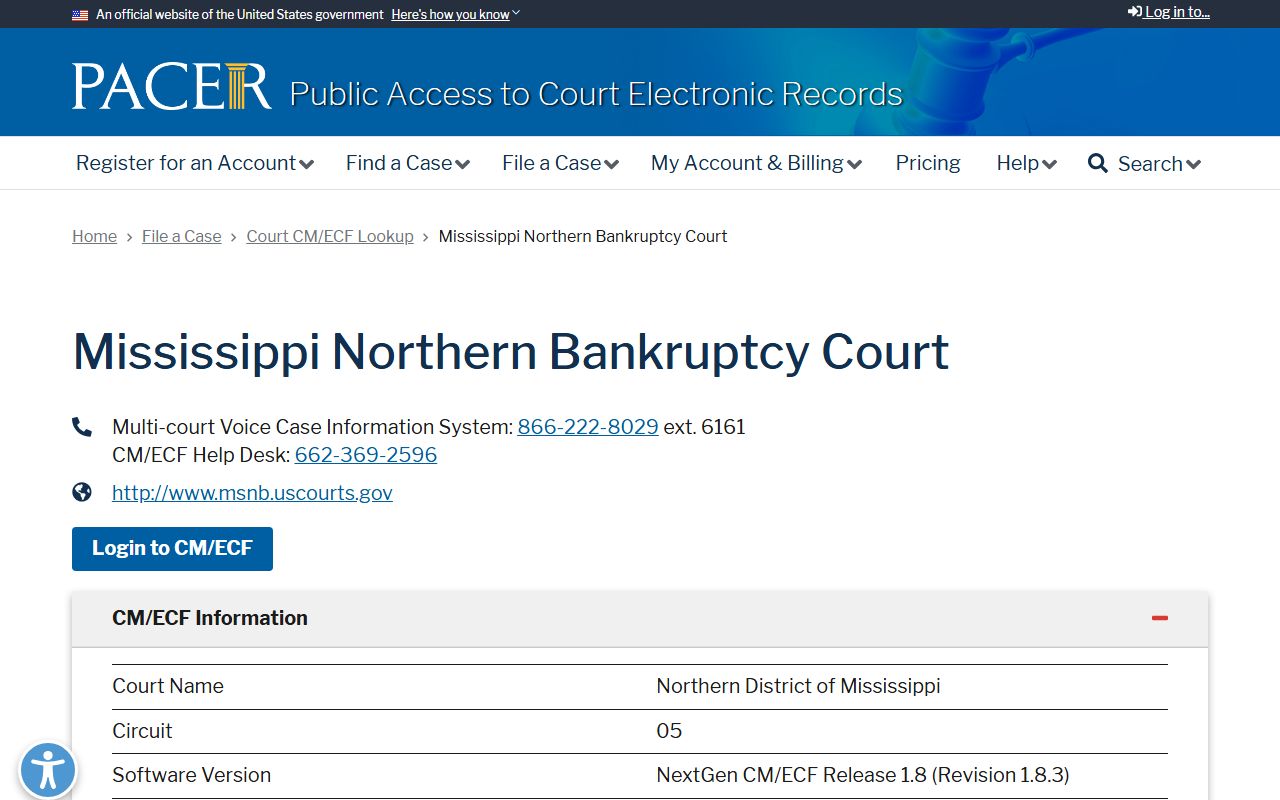 Chickasaw County court dockets PACER CM/ECF lookup federal records