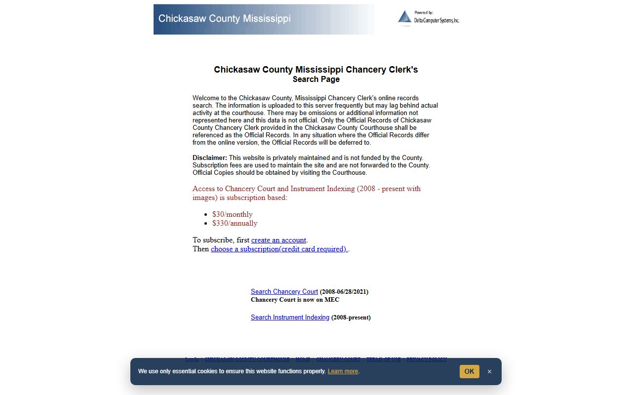 Chickasaw County court records in the Delta Computer Systems chancery archive