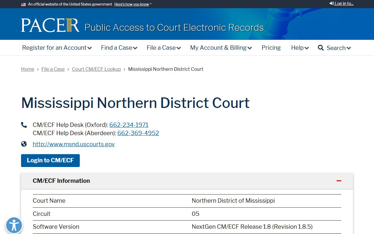 Chickasaw County court records federal access through the PACER Northern District lookup