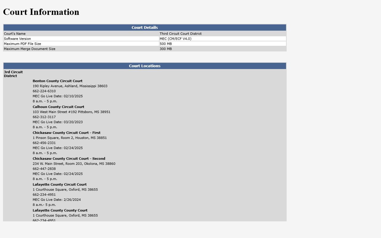Chickasaw County court records on the Third Circuit District MEC court information page