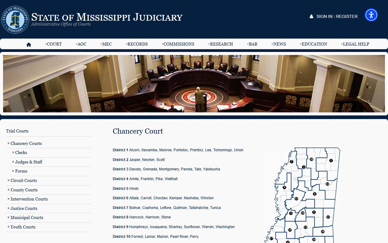 Chickasaw County Circuit Court and Mississippi Chancery Court jurisdiction comparison