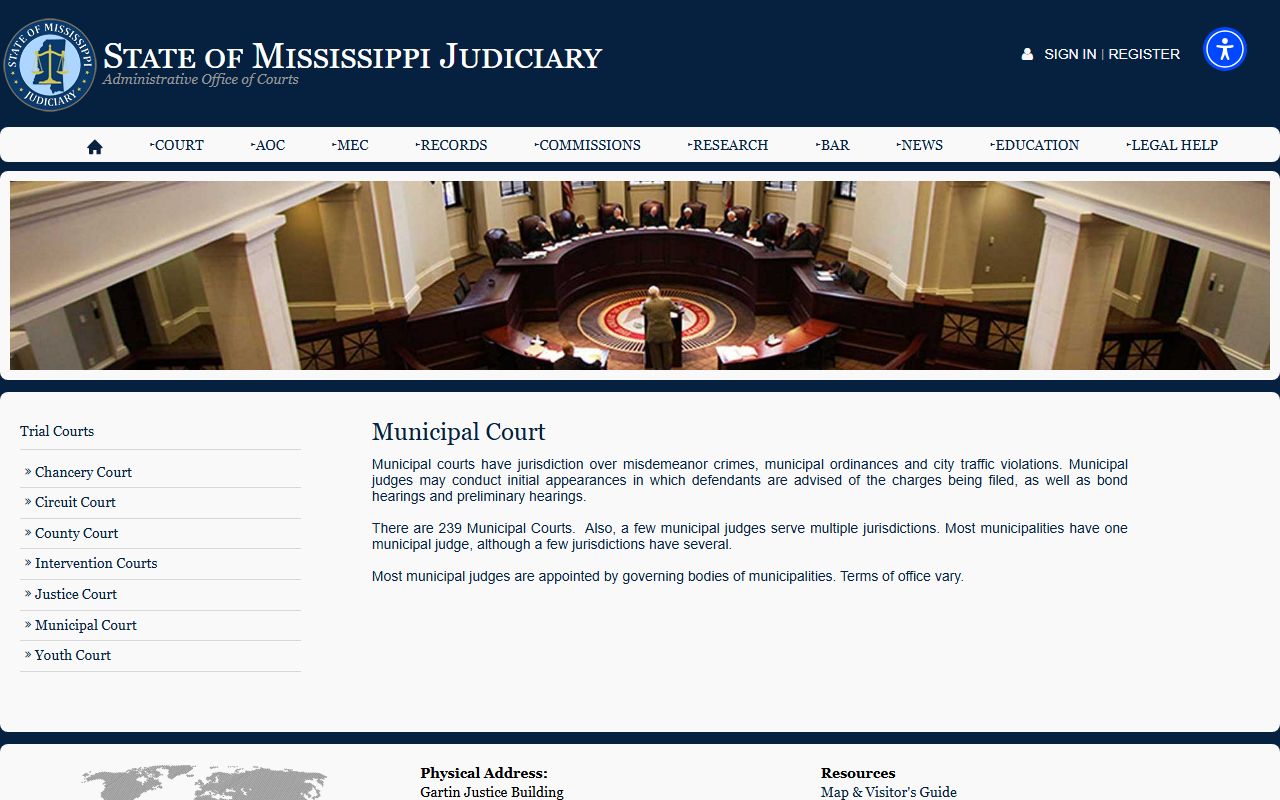 Chickasaw County Circuit Court and Mississippi Municipal Court city case role