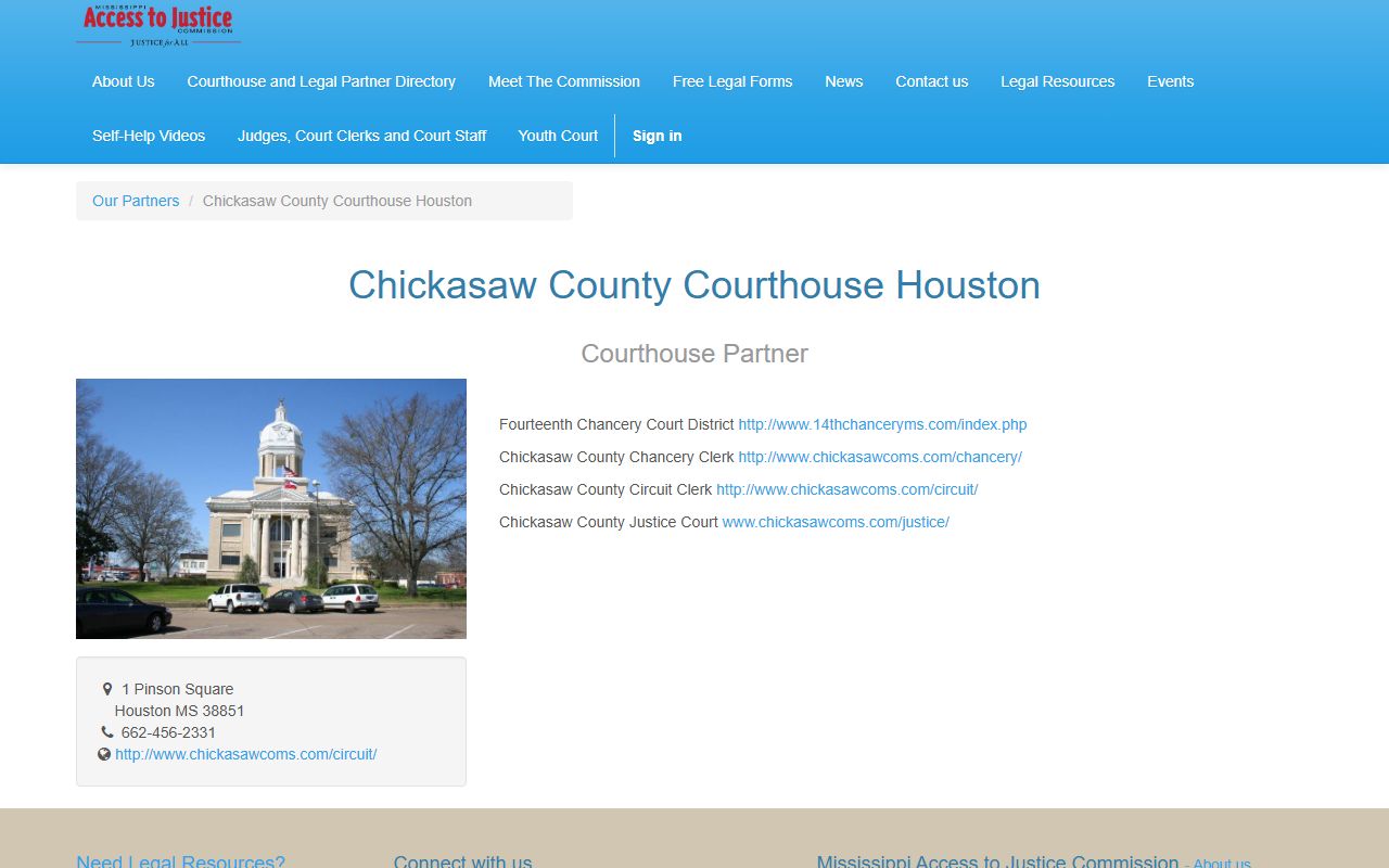Chickasaw County court records at the Houston courthouse partner site