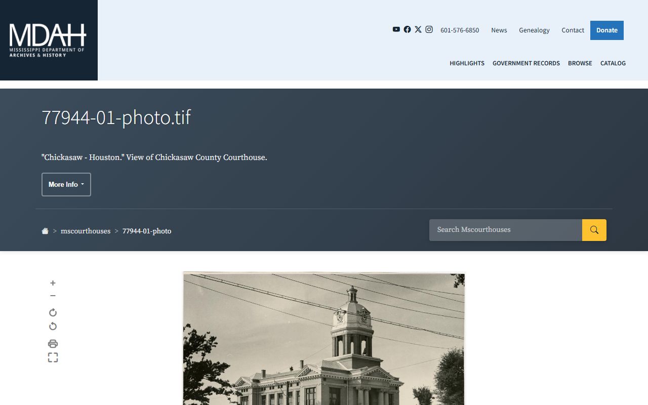 Chickasaw County court records and the historic Houston courthouse photograph