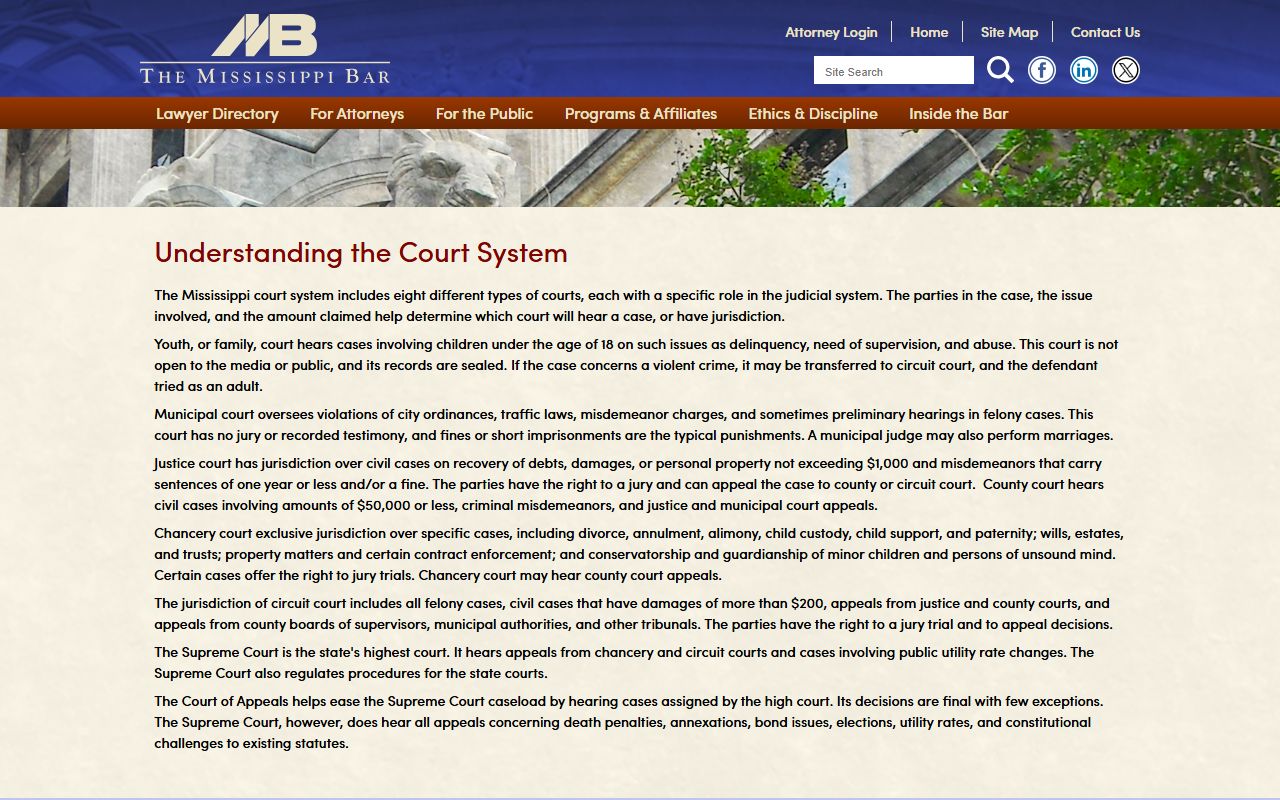 Chickasaw County court records and the Mississippi Bar court system guide