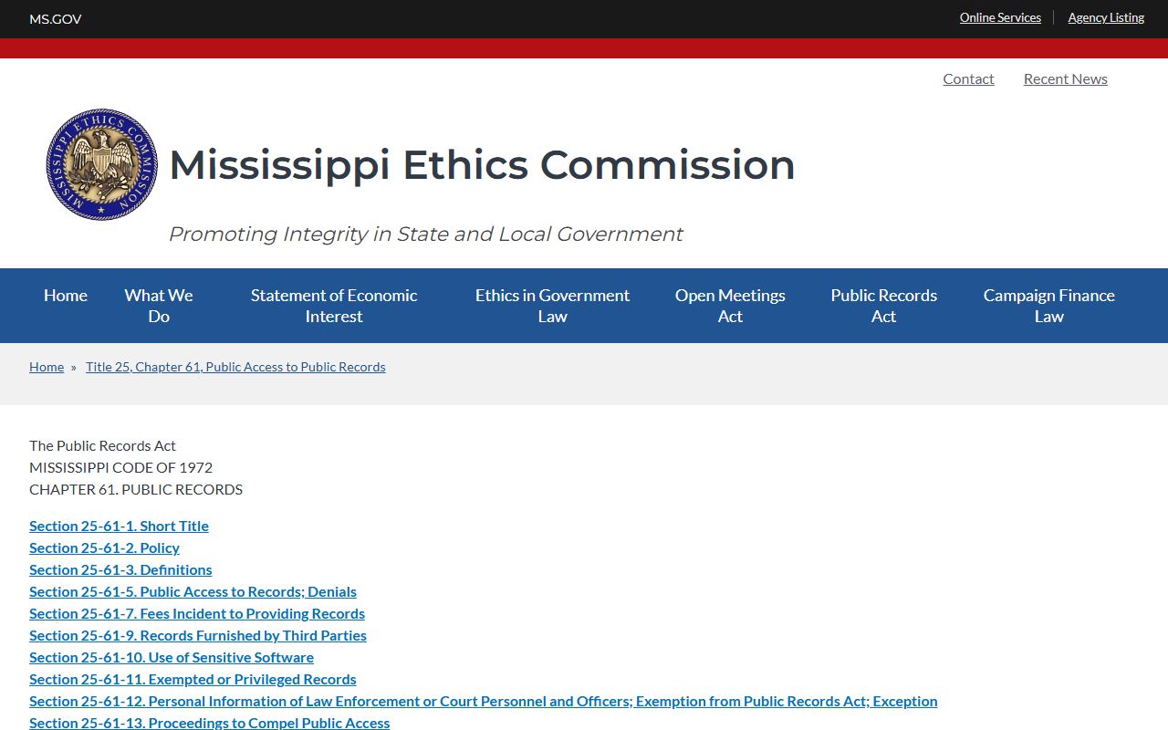 Chickasaw County court records and Mississippi public records access law
