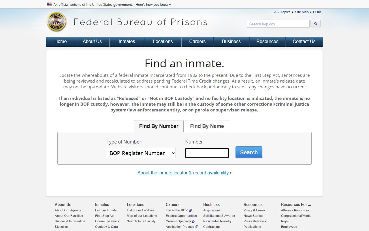 Chickasaw County inmate federal Bureau of Prisons locator