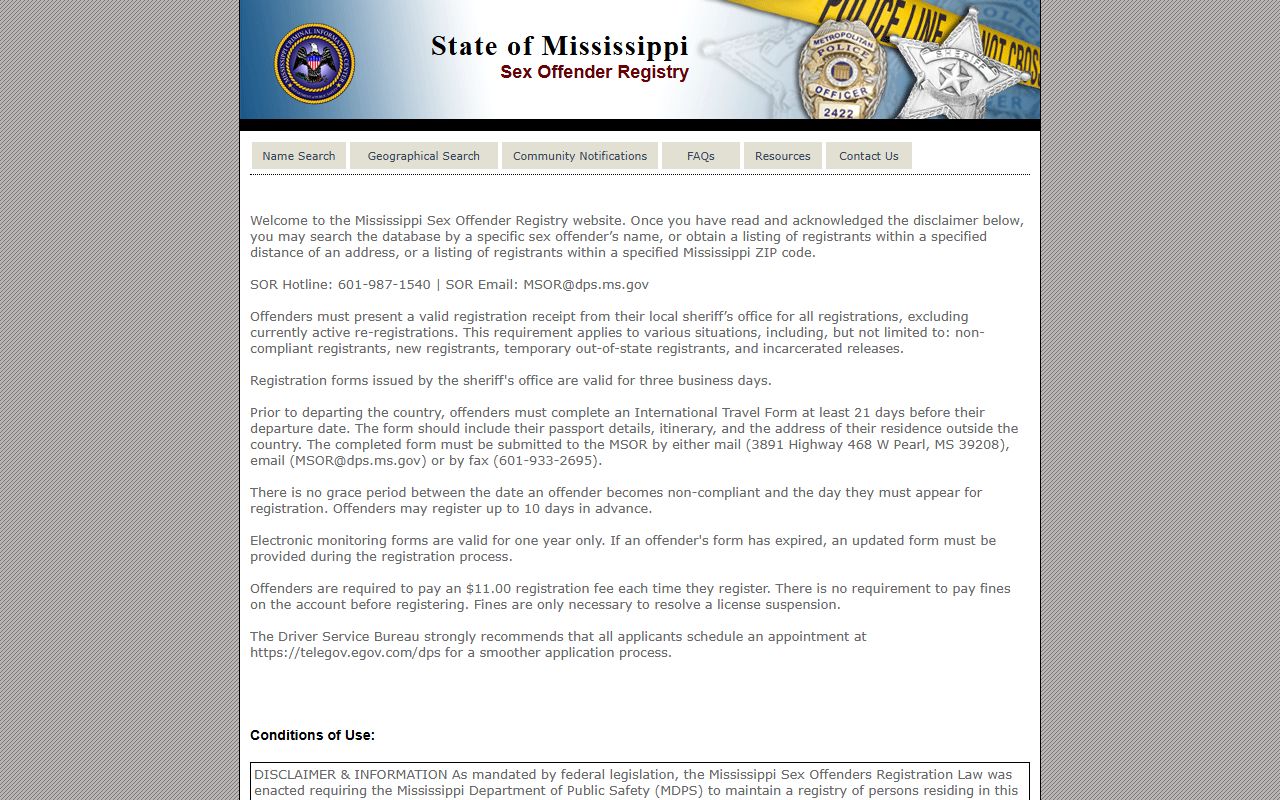 Chickasaw County inmate Mississippi Sex Offender Registry search