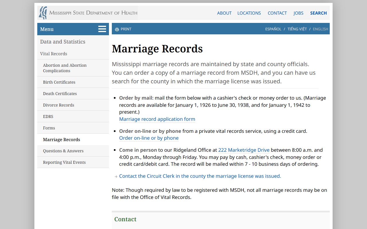 Chickasaw County marriage records search information from MSDH
