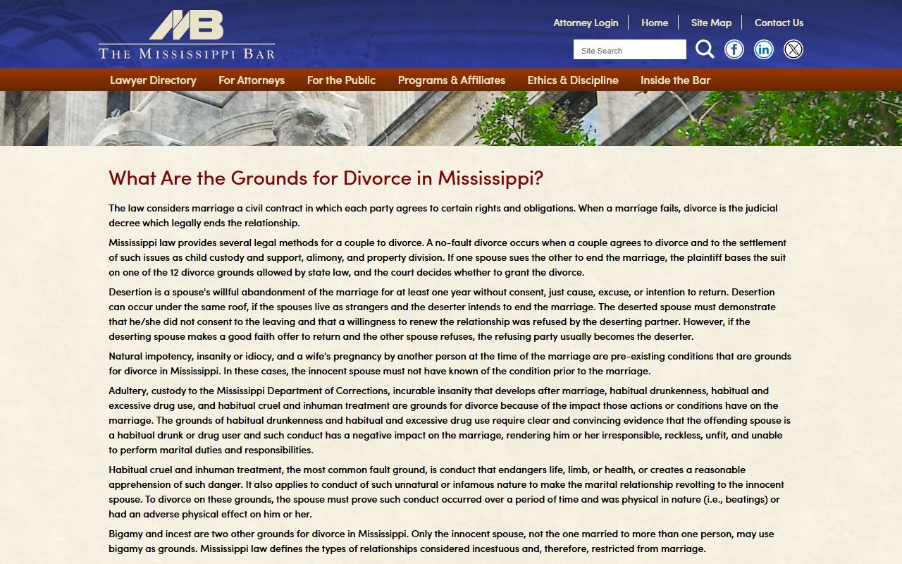 Chickasaw County divorce records grounds and waiting periods from the Mississippi Bar