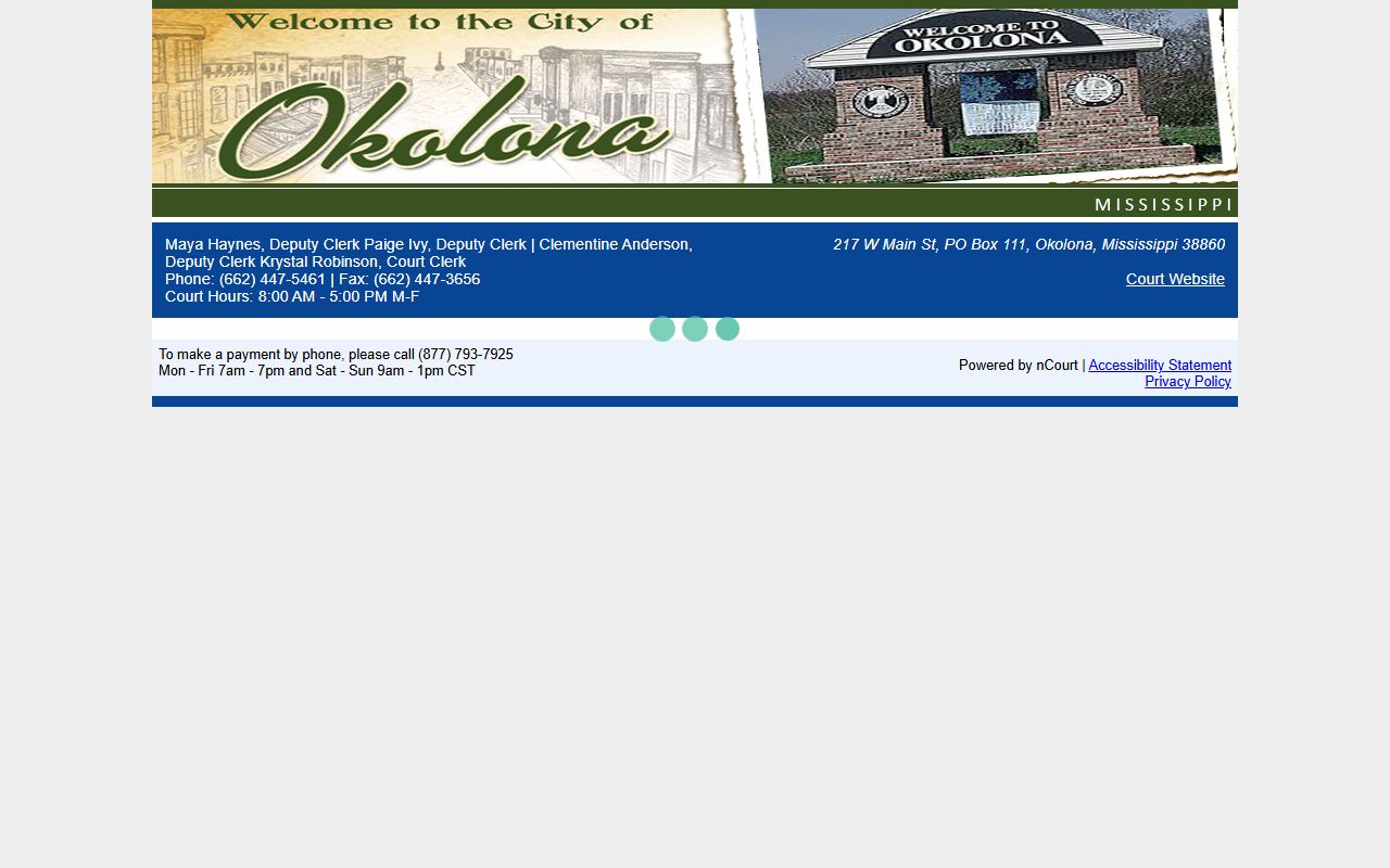 Chickasaw County traffic ticket payment portal for Okolona Municipal Court